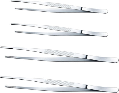 Yaomiao 4 Packs Bar Tweezers Long Garnish Tongs Bar Tweezers Stainless Steel Korean Bbq Tongs for Bartender Cocktail Cooking Food(Silver,8 Inch)