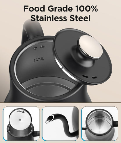 KOIOS Gooseneck Electric Kettle, ±1℉ Temp Control, Mute Mode, 4H Keep Warm | 0.8L Pour Over Kettle, 1200W Fast Heating, Stainless Steel, Coffee & Tea Brewing
