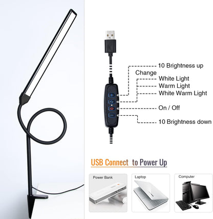 18W 3000LM LED Clamp Desk Lamp | CRI 95 Eye-Caring Light with Remote & Touch Control, 360 Flexible Gooseneck, 3 Color Modes for Home Office(Adapter Included)