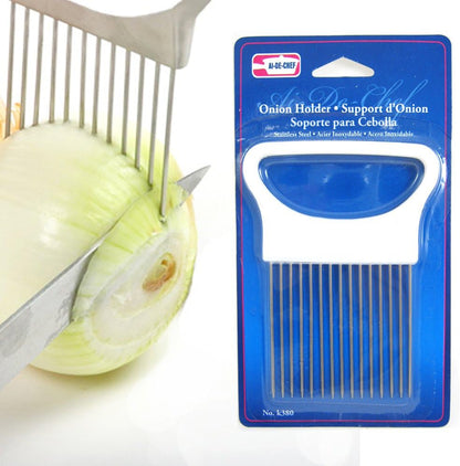 1 New Onion Holder Slicing Guide Stainless Steel Prongs Holds Slice Aid Cutting