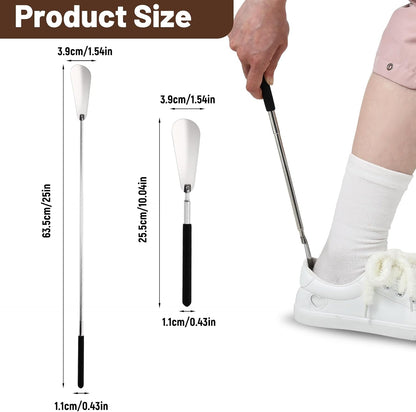 2 Pack Extendable Long Handled Shoe Horn for Seniors, 10" To 25" Adjustable for Telescopic Shoehorns for Men Women, Stainless Steel Travel Shoe Helpers to Put on Your Shoes