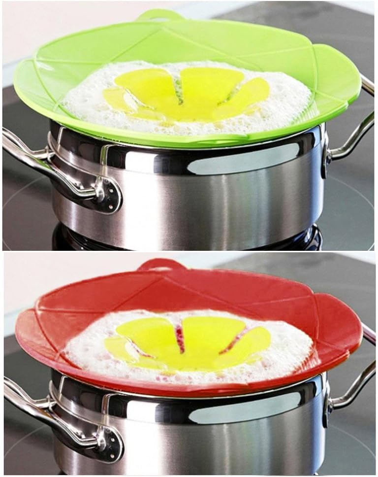 2Pcs Spill Stopper Lid Cover, Boil Over Safeguard, 10.2 inch Silicone Spill Stopper Pot Pan Lid, Multi-Function Cooking Tool, Kitchen Gadgets, for Cooking Cover, Parents, Friends, Green& Red