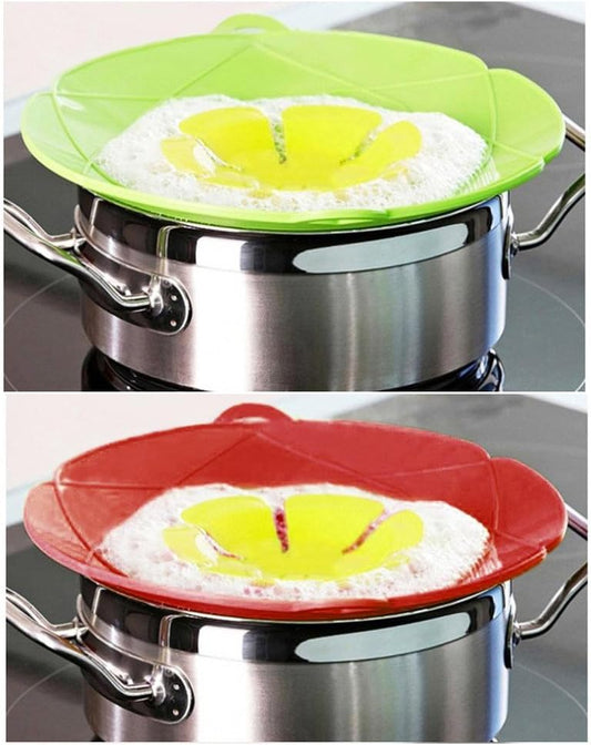 2Pcs Spill Stopper Lid Cover, Boil Over Safeguard, 10.2 inch Silicone Spill Stopper Pot Pan Lid, Multi-Function Cooking Tool, Kitchen Gadgets, for Cooking Cover, Parents, Friends, Green& Red