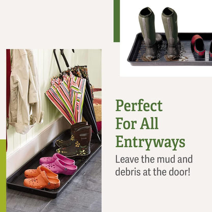Gardeners Supply Company Large Boot Tray 2 Pack | Multi-Purpose All Weather Waterproof Indoor and Outdoor Shoes Mat Made with 100% Recycled Plastic | 46.5" L x 15.5" W and 2" Deep - Black