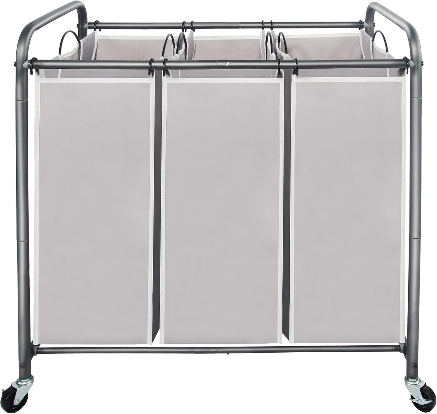 STO STO Laundry Sorter 3 Section, 3 Bag Clothes Hamper, Rolling Laundry Cart Basket with Heavy Duty Lockable Wheels and Removable Bag for Laundry Room, Bedroom, Closet, Black