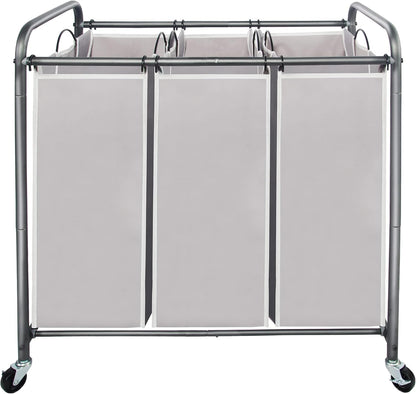 STO STO Laundry Sorter 3 Section, 3 Bag Clothes Hamper, Rolling Laundry Cart Basket with Heavy Duty Lockable Wheels and Removable Bag for Laundry Room, Bedroom, Closet, Black