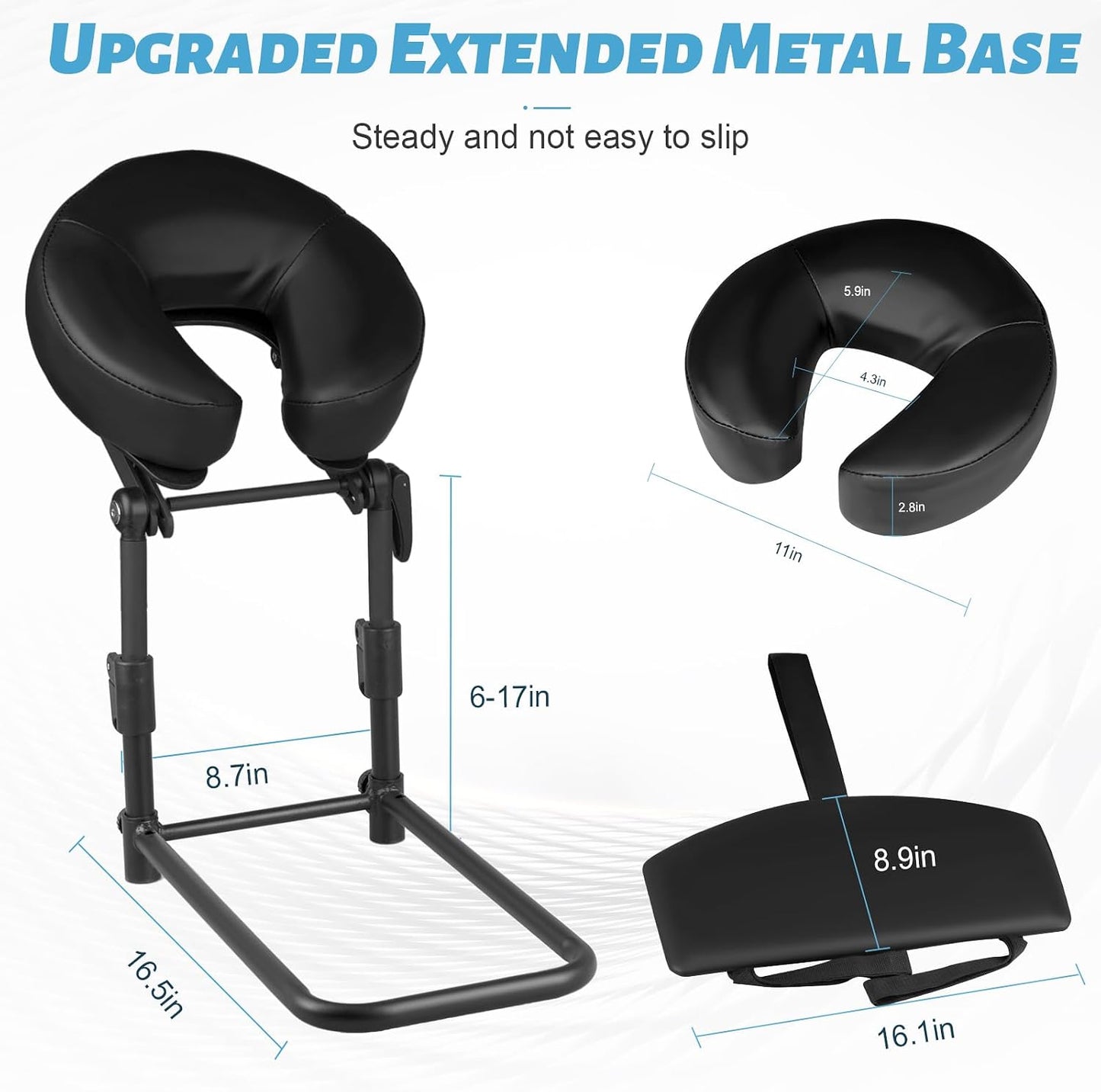 Massage Headrest for Bed, Adjustable Massage Face Cradle at Home, Portable Bed Massage Head Holder, Massage Table Head Rest for Salon Spa, Face Down Pillow After Eye Surgery, Black with Armrest