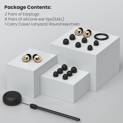 JUSTRVN Ear Plugs for Sleeping,2 Pairs of Stylish Reusable Noise Reduction Earplugs with 8 Pairs Tips & case,Hearing Protection Earplugs for Concert,Travel,Work,Live Events - 25dB-30dB