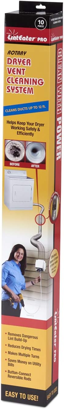 Dryer Vent Duct Cleaning Kit - Gardus RLE202 LintEater Rotary Dryer Vent Cleaner Kit, Removes Lint, Dryer Vent Cleaning System Extends Up to 12’ with 4 Flexible 3' Rods, Air Duct Cleaning Tools