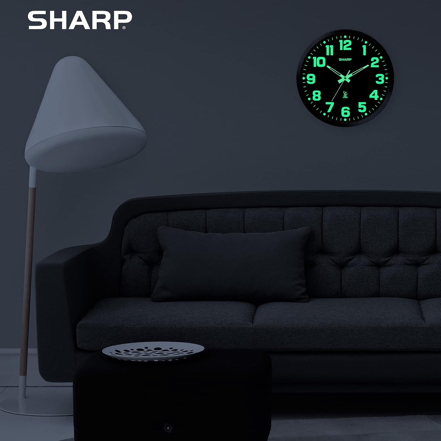 Sharp 12-Inch Atomic Wall Clock, Battery Operated, White with Black Frame | Self-setting atomic time; Easy-read analog face; Automatic time adjustment; Simple setup; Versatile home or office style