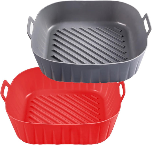 Golden Associate Silicone Liners Square for 8 to 8.5 inch Air Fryer, 2 Pcs Non-stick Food-grade Reusable Basket Baking Tray Airfryer Accessories