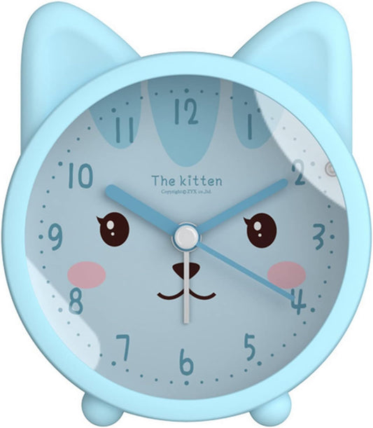 3" Cat Silicone Analog Alarm Clock Silent Non Ticking Backlight Desk Clock