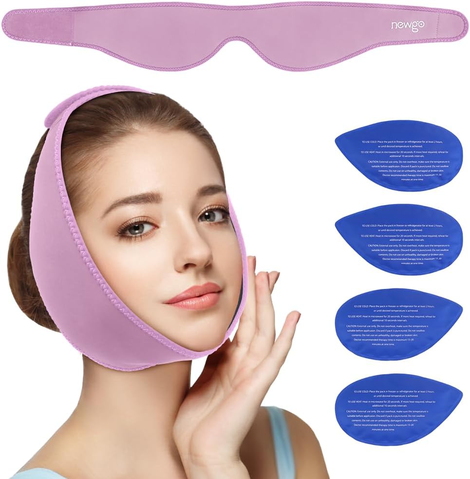 NEWGO Wisdom Teeth Ice Pack Head Wrap for Face Oral Surgery, FSA Eligible | Face Ice Pack with 4 Hot Cold Gel Pack for TMJ, Tooth Extraction, Tonsillectomy Recovery