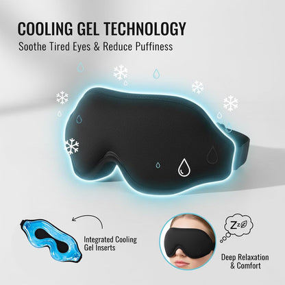 3D Sleep Mask for Side Sleepers, Cooling Gel Eye Mask for Sleeping, Zero Pressure Blackout Night Blindfold, Adjustable Strap for Men Women Travel