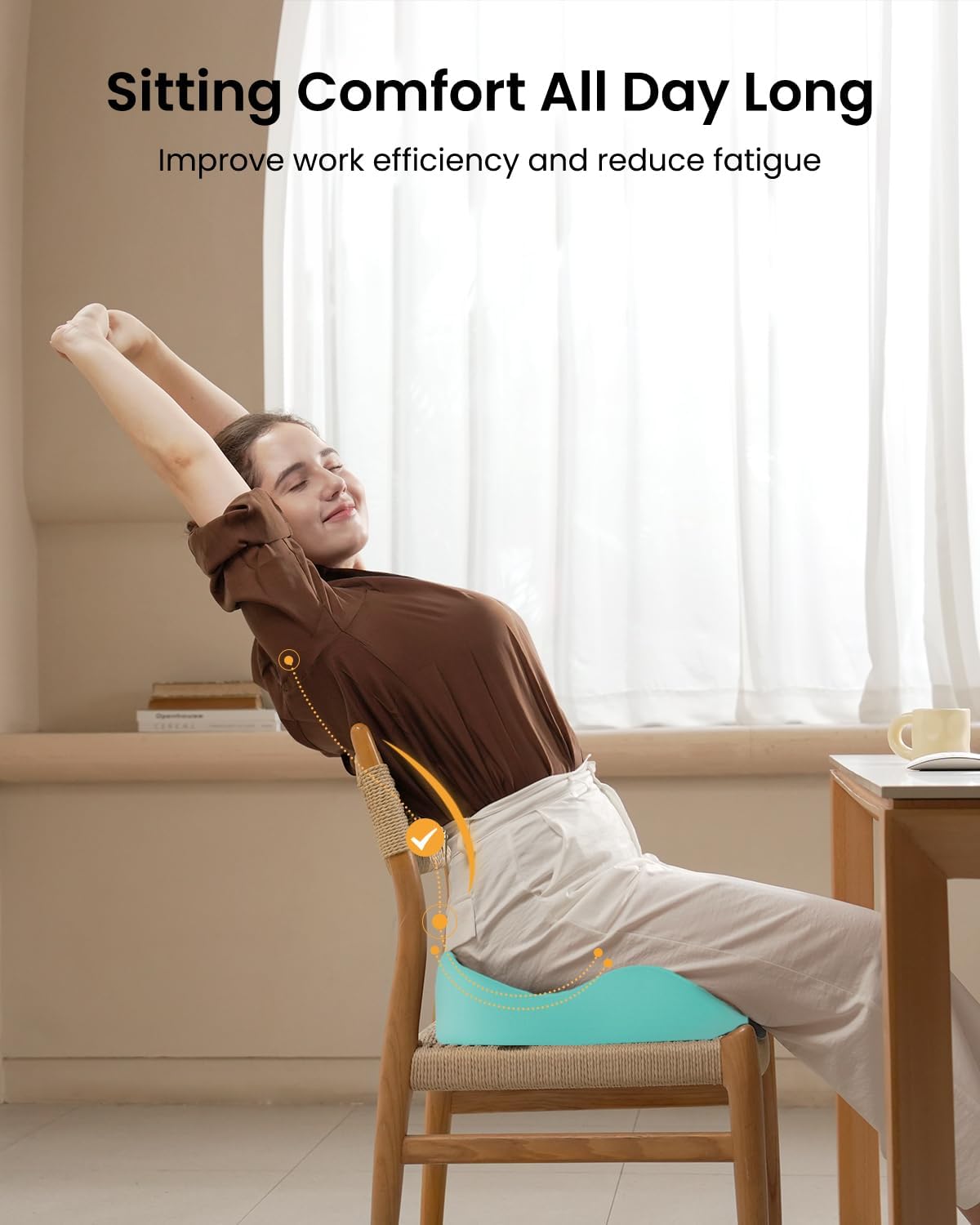 ProtoArc Seat Cushion, Office Chair Cushion for Sciatica, Black | Coccyx Cushion, Ergonomic Memory Foam Seat Cushion for Car, Home, Pressure Relief Pad for Hip, Tailbone, All Day Comfort