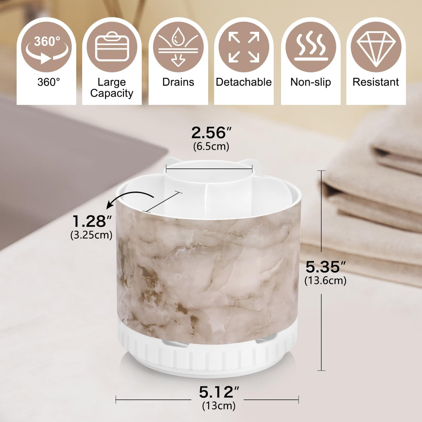 GFWARE Rotating Silver Toothbrush Holder for Bathroom Organizer, Drainage | Detachable 6 Slots Kids Electric Toothbrush and Toothpaste Holder, Bathroom Countertop Sink Storage Caddy