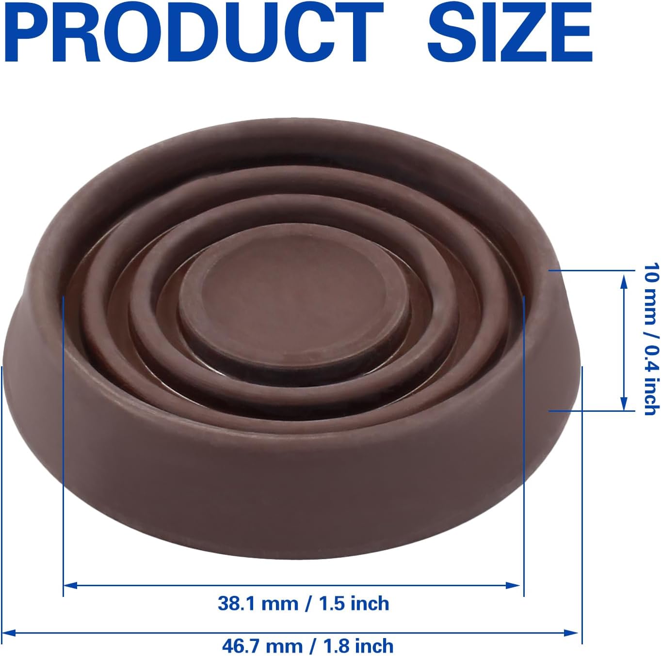 Murtenze 1.5 inch Furniture Caster Cups, Dark Brown, 4 Pack | Round Rubber, Anti Slide Floor Protector, For Bed Couch Table Chair Stoppers