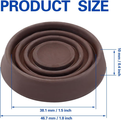 Murtenze 1.5 inch Furniture Caster Cups, Dark Brown, 4 Pack | Round Rubber, Anti Slide Floor Protector, For Bed Couch Table Chair Stoppers