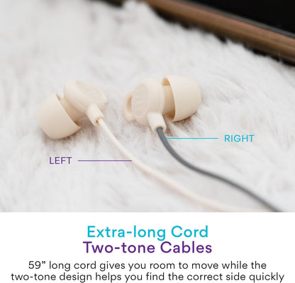 MEE audio SleepTones USB-C Wired Sleep Earbuds for Side Sleepers with Lightweight Low-Profile Silicone Earpieces, Noise Reduction Sleeping Headphones with Built-in Mic & Volume Controls (Beige)