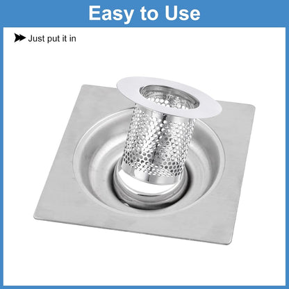 uxcell 2 Pack Shower Drain Strainer, 2" x 2.5" Stainless Steel Floor Drain Strainer Deep Sink Hair Catcher for Kitchen Bathroom Balcony Floor Drain, Fit Hole Size from 1.57" to 2.56"