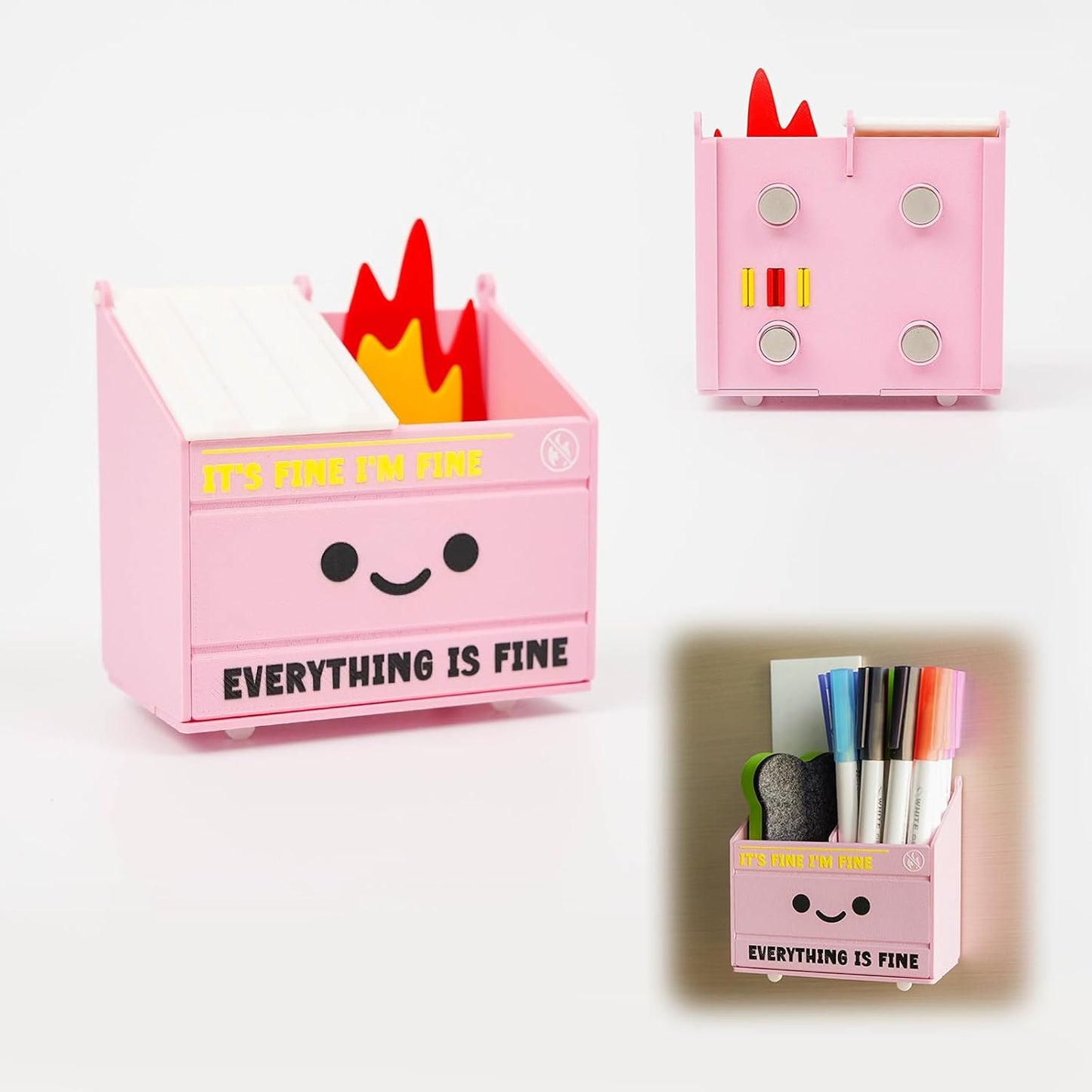 Tian Zhun Dumpster Fire Pencil Holder Funny Magnetic Pen Holder Strong Magnets to Store Marker Pencil Organizer for Refrigerator Whiteboard Locker Home Office or Hospital