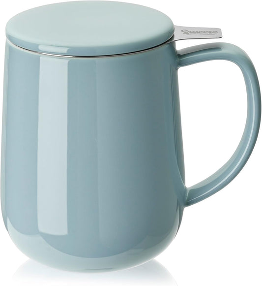 Sweese 20 OZ Porcelain Tea Mug with Infuser and Lid, Loose Leaf Tea Cup, Gifts for Tea Lover - Mint Green