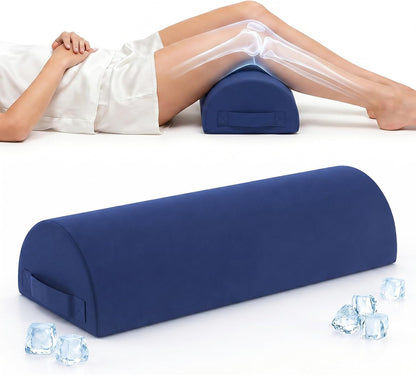 Knee Pillow for Back Sleeping - Half Moon Bolster Pillow for Legs - Cooling Under Knee Pillow for Sleeping on Back, Leg Support, Foot Elevation (Misty Blue)