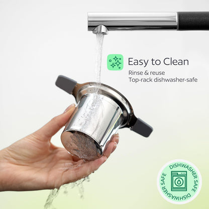 Stainless Steel Tea Infuser for Loose Leaf Tea – Extra Fine Mesh Strainer with Heat Proof Double Handles & Lid, Reusable Filter Fits Mugs, Cups & Teapots, Gray