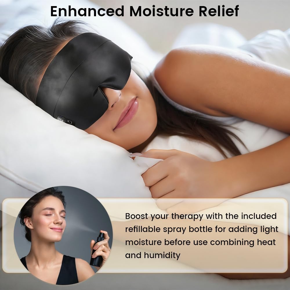 Cordless Washable Silk Heated Eye Mask, 3 Heat Levels & Timer, Relief for Dry Eyes, Blepharitis, Stye and Puffy Eyes, Men & Women, Rechargeable, Gift for Family, Father in Elegant Box (Black)