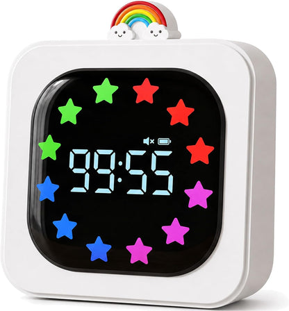 Digital Visual Timer for Kids, Rechargeable 99-Minute Countdown with 12-Star Rainbow LED Display, 9 Color Modes, Silent Mode & Pause, Timer for Classroom, Home & Kitchen