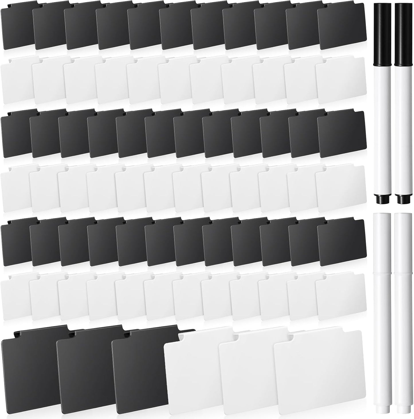 32 Pieces Basket Labels Clip Set, Include 30 Kitchen Clip Label Holder Removable PVC Bin with 2 Chalk Marker for Basket Pantry Organization Box (White Label Clip, Black Pen)