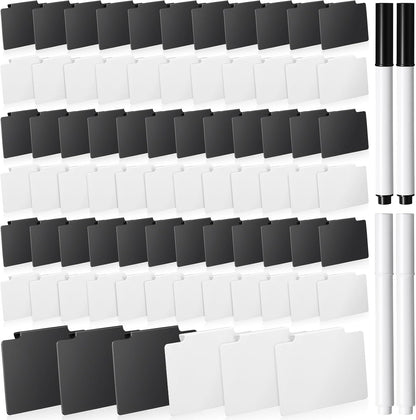 32 Pieces Basket Labels Clip Set, Include 30 Kitchen Clip Label Holder Removable PVC Bin with 2 Chalk Marker for Basket Pantry Organization Box (White Label Clip, Black Pen)