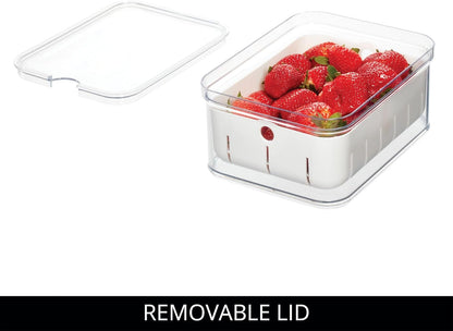 iDesign Small Fridge Berry Bin with Removable Colander Basket and Lid - Set of 2 - Clear/White