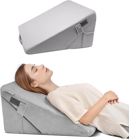 VEVOR Bed Wedge Pillow for Sleeping, Adjustable Orthopedic Bed Wedge, 25D High-Density Foam Filling & Soft Washable Cover, Post Surgery Pillow for Acid Reflux, Back Pain, Snoring Relief, Light Grey