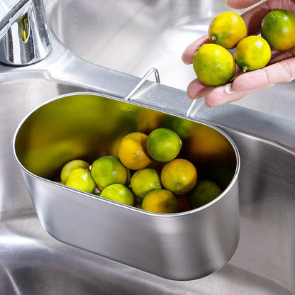 SYCOOVEN Stainless Steel Sink Drain Strainer Basket, Multifunctional Hanging Sink Strainer Colander Drain Basket Kitchen Sink Food Waste Filter and Wash Vegetables Fruits(Silver)