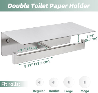 APLusee Matte Black Toilet Paper Holder with Storage Shelf, Wall Mounted | Rustproof 304 Stainless Steel, 2-in-1 Functional Toilet Paper and Phone Storage, Fits Bathroom, Restroom, Vanity, Kitchen