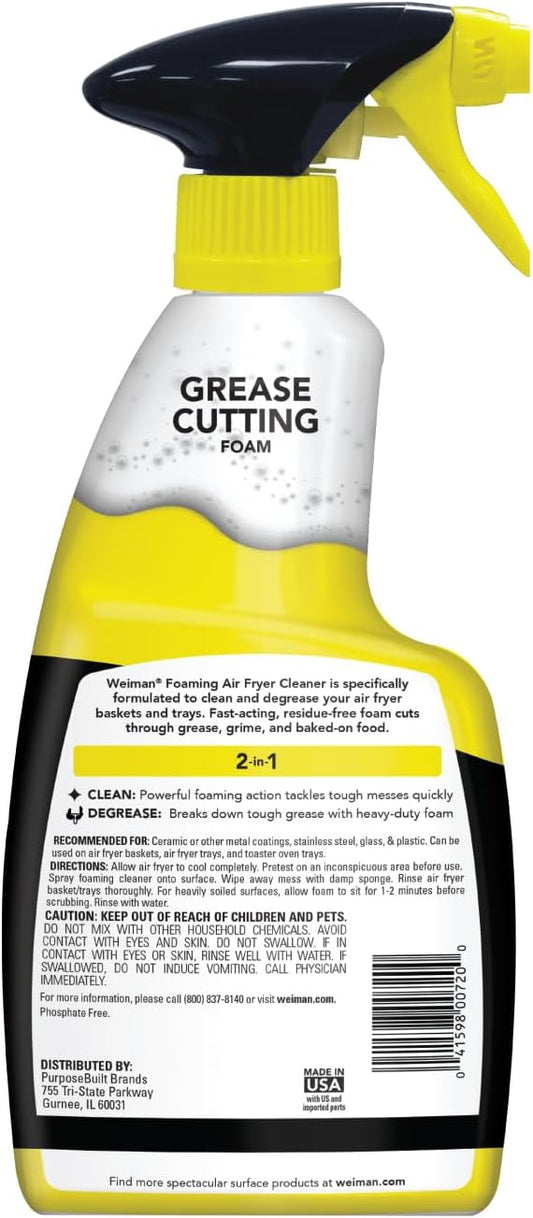 Weiman Foaming Air Fryer Cleaning Kit, Cleaner & Degreaser for Ceramic Baskets & Trays, Removes Grease, Grime, Oil & Baked-On Food, Includes Non-Abrasive Sponge, Fast-Acting, Residue-Free, 14 oz
