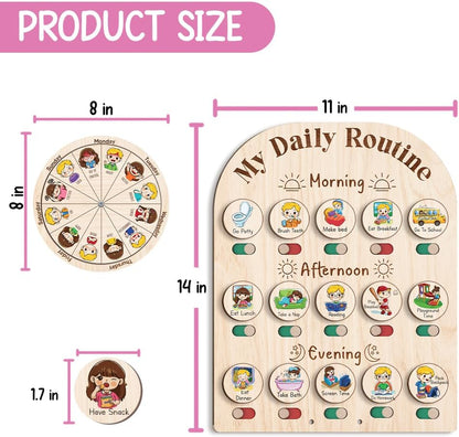 TinyKidz Wooden Daily Routine Chart 11x15, Schedule Board for Kids, Wooden Chore Chart for Kids, Responsibilities Chart for Toddlers, Morning Bedtime Routine for Toddlers