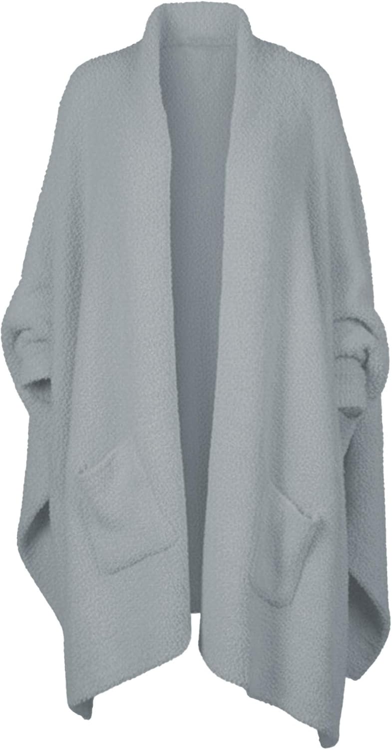 Wearable Blanket Sherpa Poncho Unique Office Work Warm Cozy Shawl TV Throw Blankets, Plush Cape Wrap for Adults