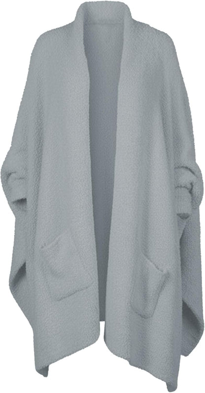 Wearable Blanket Sherpa Poncho Unique Office Work Warm Cozy Shawl TV Throw Blankets, Plush Cape Wrap for Adults