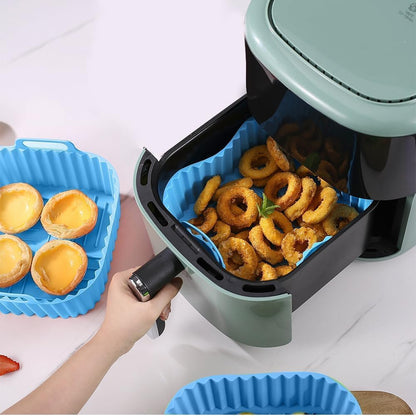Air Fryer Silicone Liners Square 2 Pack 8 Inch Airfryer Liners 4-7 QT Reusable Air Fryer Liners Pot Oven Liner Baking Tray, Basket Mat Bowl Accessories Kitchen (BPA-free)