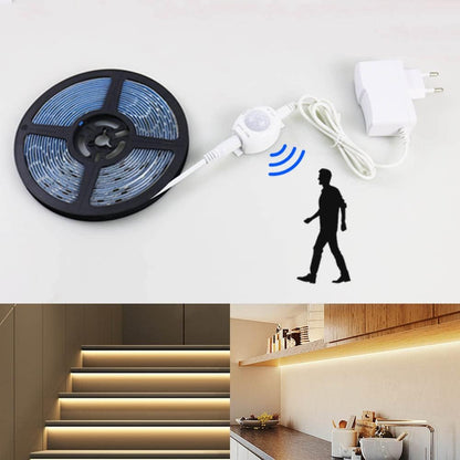 16.4ft (5m) Motion Activated LED Strip Lights, Warm White 12v Plug-in LED Rope Lights Waterproof for Under Cabinet,Kitchen,Stair