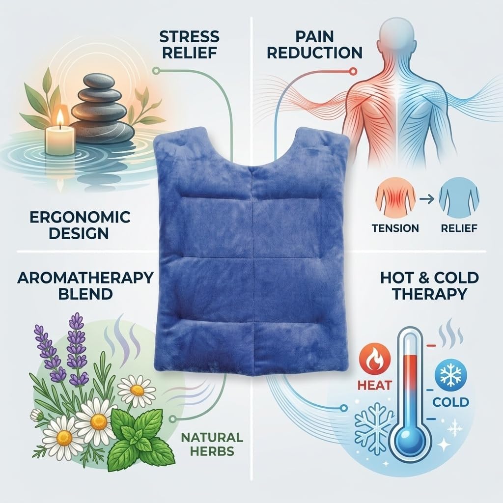 Herbal Concepts Aromatherapy Vest Shaped Microwaveable Wrap Made of Organic Flaxseed, Peppermint, & Lemon Grass for Back | Back Pack Relieves Stress & Pain | Available in Blue