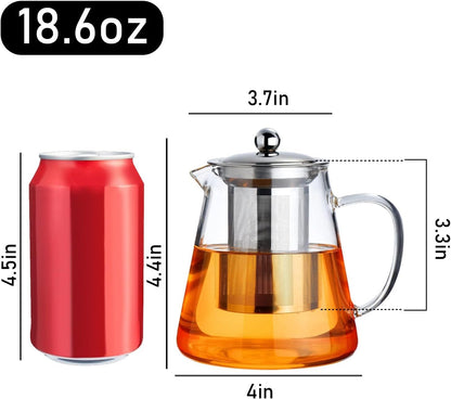 PARACITY Glass Teapot Stovetop 22 OZ/650ml, Tea pot with Removable 18/8 Stainless Steel Infuser, Borosilicate Clear Tea Kettle, Teapot Blooming and Loose Leaf Tea Maker Tea Brewer for Camping, Travel | Clear small tea kettle with infuser and tea pot with
