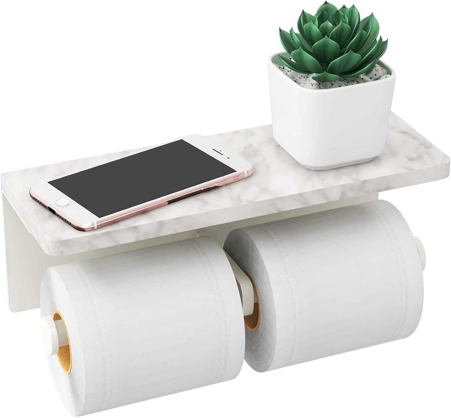 Gypie Marble Toilet Paper Holder with Shelf, Wall Mounted Matte Black | Stainless Steel Tissue Roll Paper Holder Dispenser for Bathroom Washroom