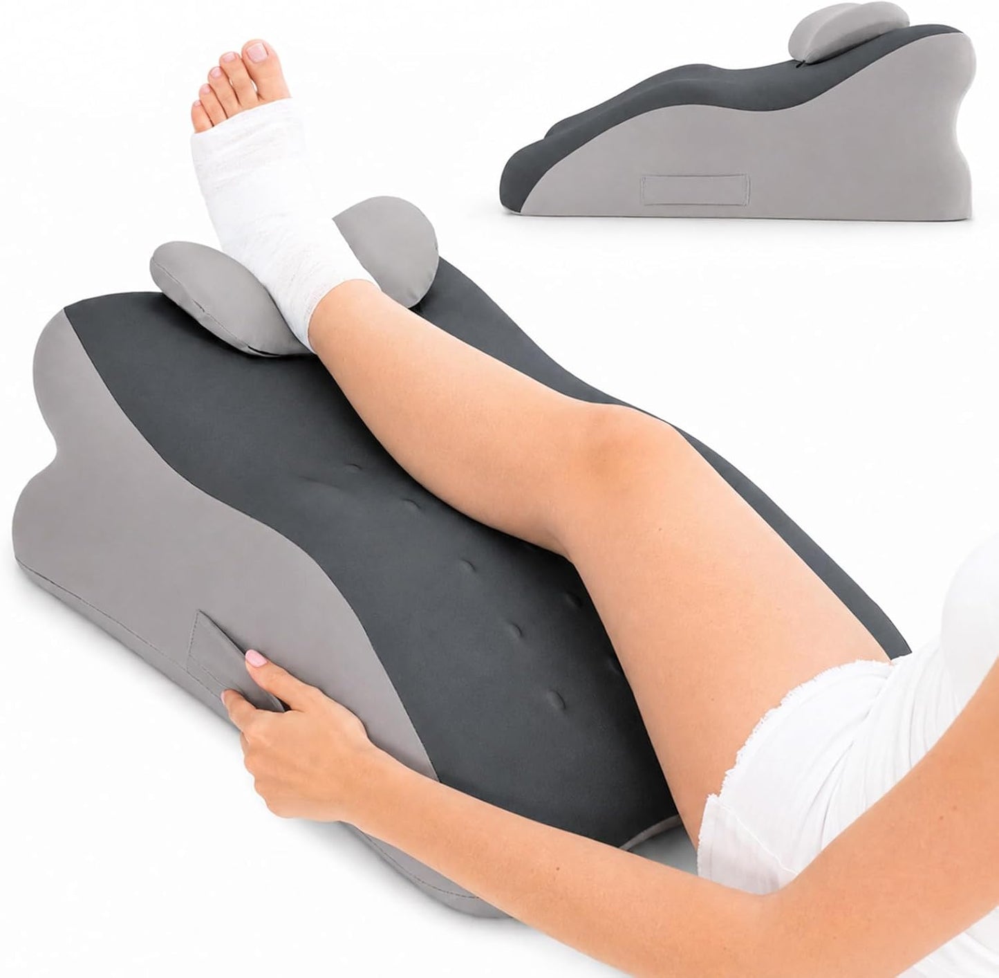 Leg Elevation Pillow, Adjustable Height for After Surgery, Blue | Memory Foam Wedge Pillow for Legs, Recovery/Rest Use, Relieves Swelling Knee Pain, Removable and Washable Cover, Single Leg