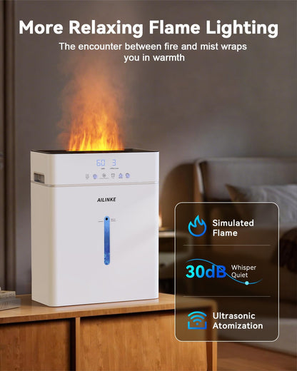 Humidifiers for Bedroom Large Room 10L/2.64Gal, Warm and Cool Mist Humidifier Large Room, Simulated Flame Humidifier Light, 12H Timer, 3 Speed, Top Fill, 1000sq.ft for Baby/Plant/Office | Warm and Cool Mist, 12H Timer, 3 Speed, Top Fill, 1000sq.ft for