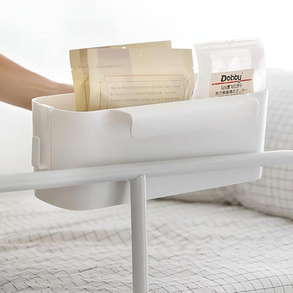 Bedside Caddy Organzier, Bunk Bed Shelf Accessories for Dorm, Bed Caddy Hanging with Hooks for Remotes, White, 11 lbs Capacity
