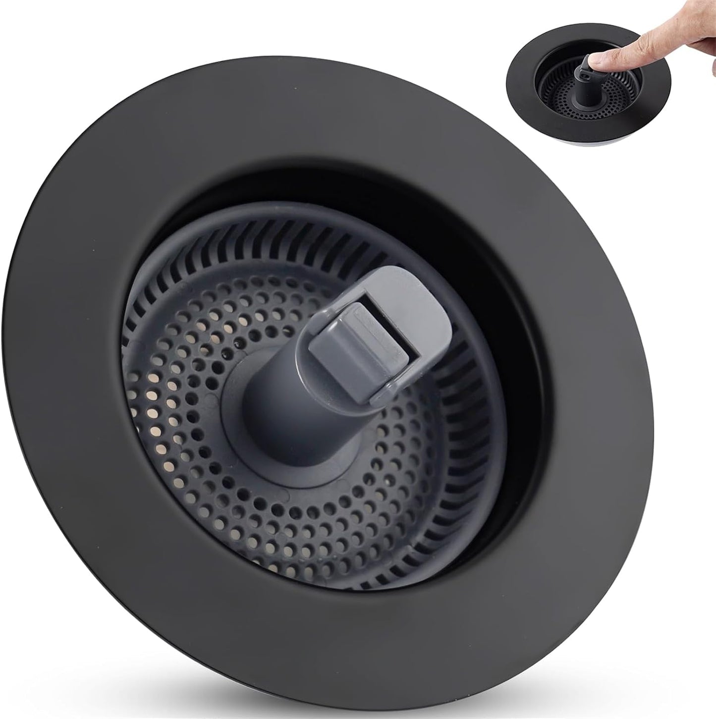 Universal 3 in 1 Kitchen Sink Drain Strainer Stopper Combo, Matte Black | Stainless Steel Shell Pop Up Sink Stopper for US Standard 3-1/2 inch Drain Filter, Anti-Clog and Easy Clean
