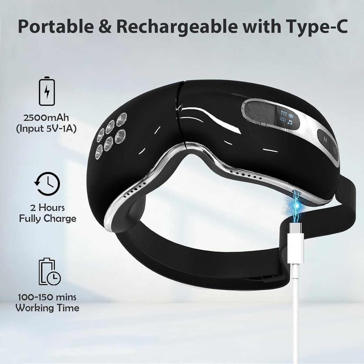 Eye Massager with Heat and Cooling for Migraine Dry Eyes Relief, Rechargeable Bluetooth Music Migraines Relief Eye Massager Improve Sleeping Gifts for Women Men